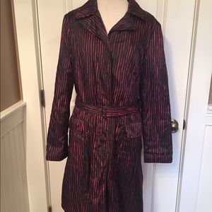 MARIMEKKO JACKET BELTED BLACK PINK STRIPE LONG SLEEVE FINLAND TRENCH size 38/M